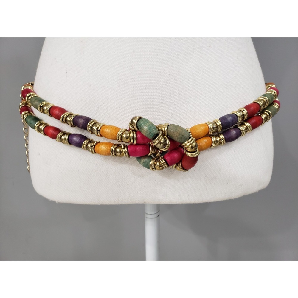 Vintage Korea Robe Beaded Rainbow Color Beadwork Hippie Boho Belt Chain 80s GLam